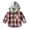 thumbnail image 1 of Toddler Boy Shirts Long Sleeve Fashion Plaid Casual Hooded Button Down Shirt Jackets Kids Children Outerwear with Pocket 2-8Y Red, 1 of 7