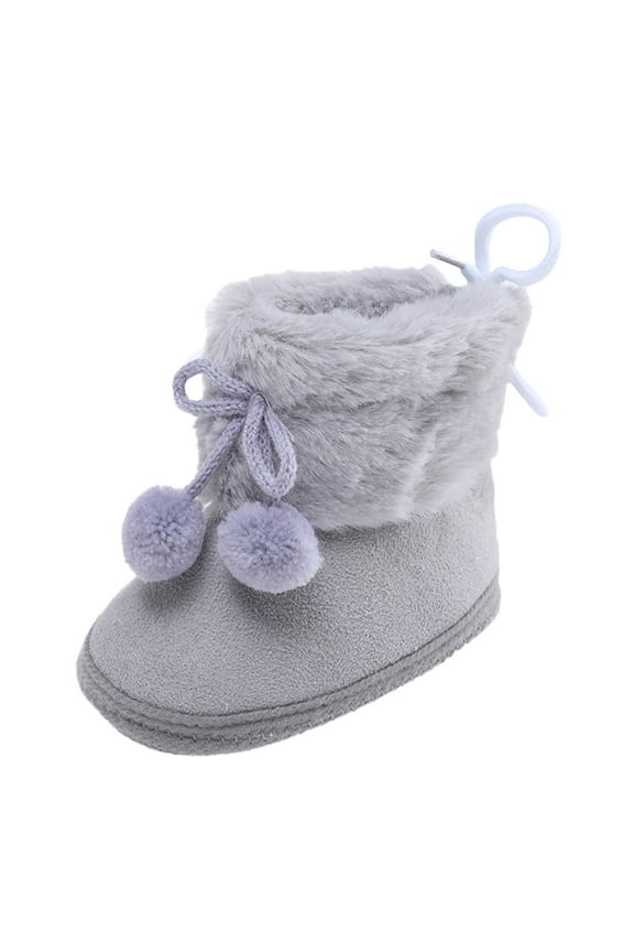 Toddler Boy Shoes Booties Plush Snow Warming Soft Boots Sneakers For Girls Gray 12 Months-18 Months