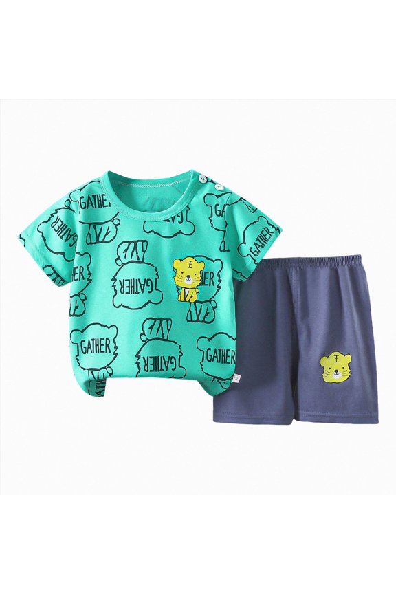 Toddler Boy Short Set 2 Piece Crewneck T-Shirt and Short Outfits Summer Casual Sets for Kids 6-12 Months 12-24 Months 2t 3t 4t 5t 6t 7t 8t 9t Children 5-6 Years