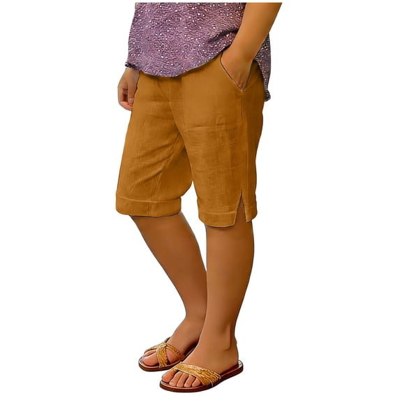 Toddler Boy Shorts Drawstring Girls Cotton Linen Shorts Knee Length Summer Casual Bermuda Shorts Kids Cropped Pants with Pockets 3-13 Years
