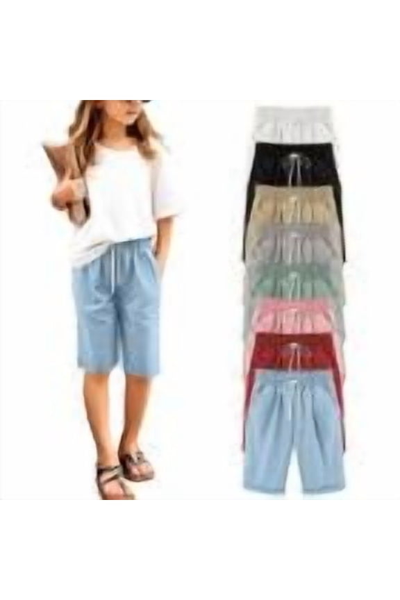 Toddler Boy Shorts Pack Boy's Linen Shorts Summer Drawstring Pull-on Lightweight Elastic Waist Casual Beach Shorts Bermuda Shorts for Girls 4-16