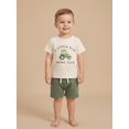 thumbnail image 1 of Toddler Boy Shorts Set Letter Tractor Print Short Sleeve Round Neck T-Shirt with Solid Shorts 2Pcs Outfit, 1 of 10