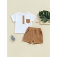 thumbnail image 1 of Toddler Boy Shorts Set Short Sleeve Round Neck Pocket Button T-Shirt with Shorts 2Pcs Summer Outfit, 1 of 9