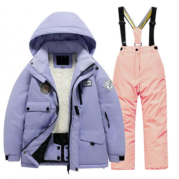 Toddler Boy Snowsuit Boys Girls Solid Thermal Snow Overall with Removable Hood Kids Ski Jacket & Pants Set Windproof Waterproof Warm Snowboard Coats for Girls 4-6 Years
