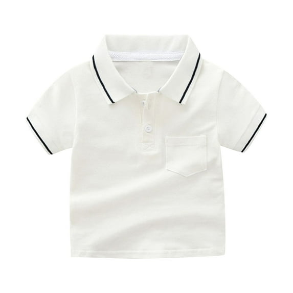 Toddler Boy Solid Color Shirts White Toddler Polo Shirt Button Down Shirts for Boys Short Sleeve Top Everyday Gentleman Tops Cute Baby Boy Clothes 5-6 Years