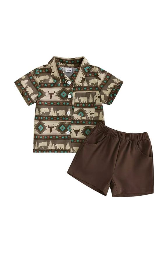 Toddler Boy Summer Boys Girls 2 Piece Outfits, Toddler Boys Casual Clothing Set, Baby Summer Boy Cute Printed Round Neck Tank Shorts Suit 3 Years Gibobby(18-24 Months,Coffee)