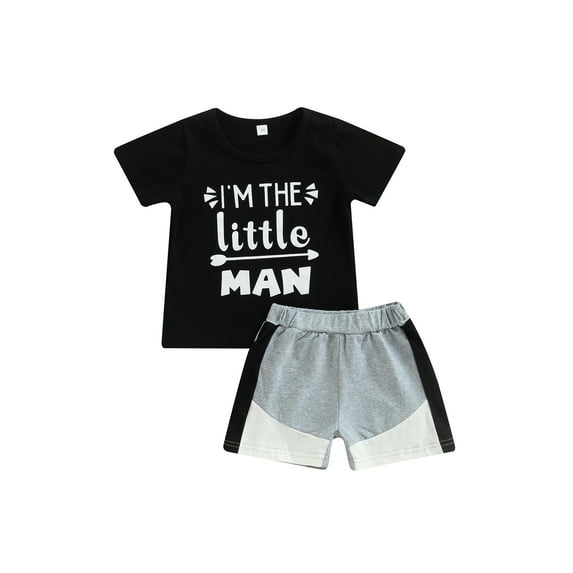 Toddler Boy Summer Casual Outfits Letter Print T-Shirt Contrast Color Shorts Set 2 Piece