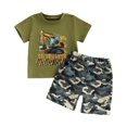 thumbnail image 1 of Toddler Boy Summer Clothes 12 18 24 Months 2T 3T 4T 5T Vehicles Letter Print Short Sleeve Tops Camouflage Shorts Outfits, 1 of 4