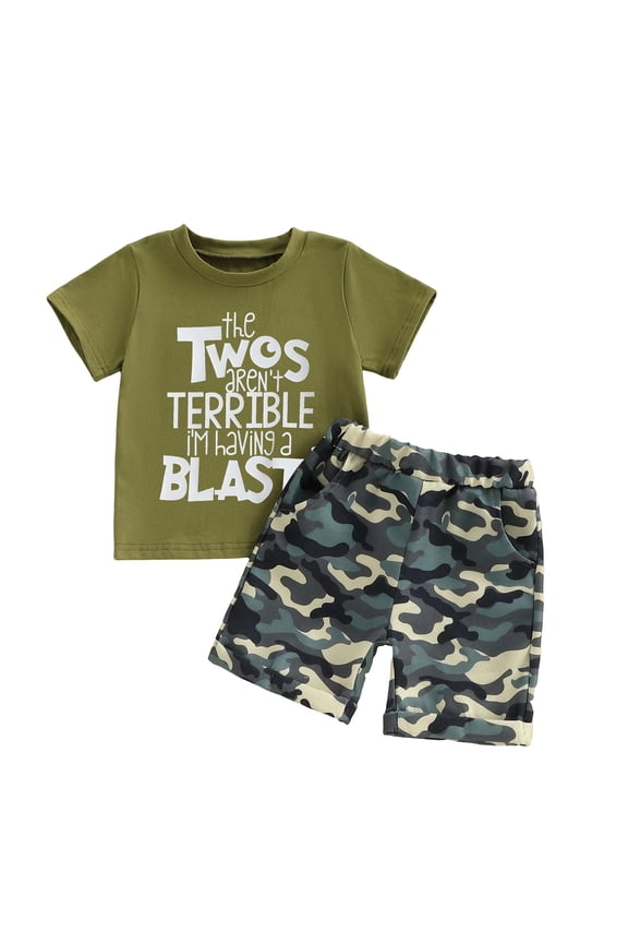 Toddler Boy Summer Clothes 12 18 24 Months 2T 3T 4T 5T Vehicles Letter Print Short Sleeve Tops Camouflage Shorts Outfits