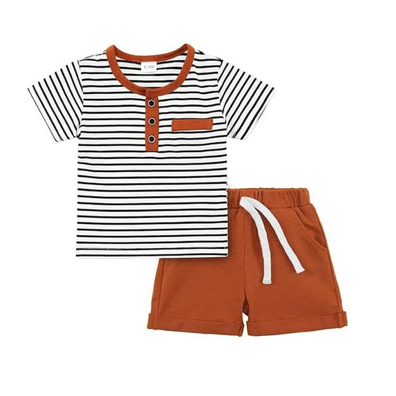 Toddler Boy Summer Clothes Baby Striped T-Shirt Tops + Solid Shorts Infant 2PCS Outfits Set 12 Months-4T