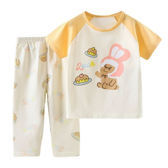 Toddler Boy Summer Clothes Cartoon Print Short Sleeve Girls Outfits Size 8 Soft Fashion Clothes for Baby Boy,80,Yellow