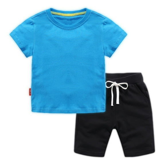 Toddler Boy Summer Clothes Children's Summer Solid Color Short Sleeve T Shirt and Shorts Breathable Cotton Athleisure Two Piece Suit Infant Boys Outfits A 2 Years-3 Years