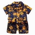 thumbnail image 1 of Toddler Boy Summer Clothes Hawaiian Outfit Short Sleeve T-Shirt Top And Shorts Set Brown 5-6 Years, 1 of 9