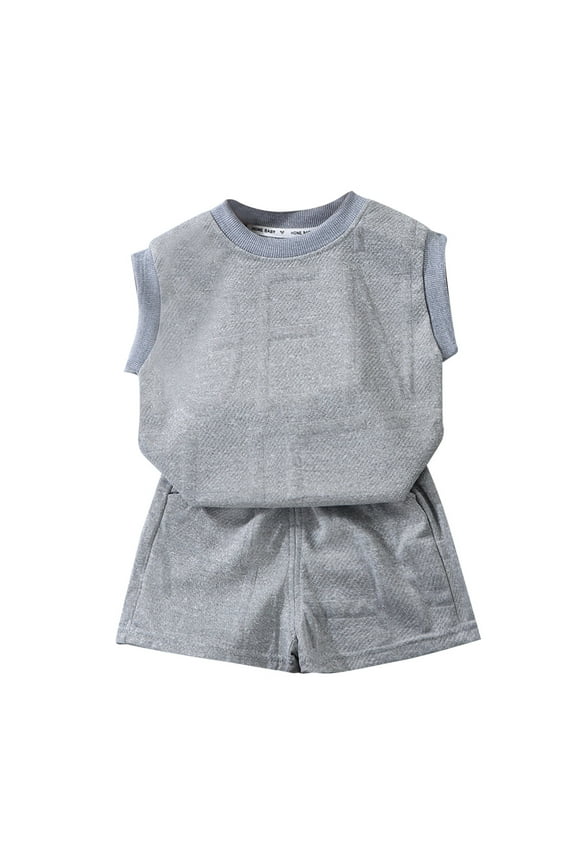Toddler Boy Summer Clothes Summer Kids Solid Color Sleeveless Vest Tops and Shorts Loose Breathable Lightweight Bundle Deal Baby Boy Outfit Grey 6 Months-12 Months