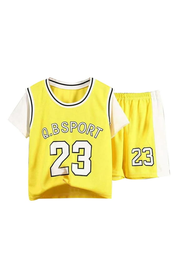 Toddler Boy Summer Clothes Summer Kids Thin Breathable Quick Dry Sports Suit Basketball Training Sweatsuit Tracksuit Baby Outfits Yellow 2 Years-3 Years