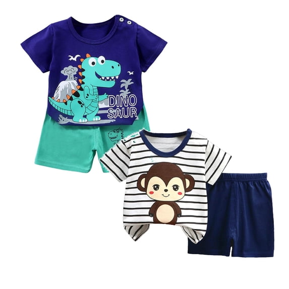 Toddler Boy Summer Clothes Outfits 4 Pcs Kids Cotton Short Sleeve Shirt Shorts Set 1-6 Years