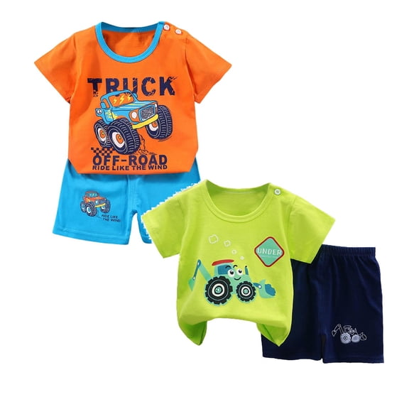 Toddler Boy Summer Clothes Outfits 4 Pcs Kids Cotton Short Sleeve Shirt Shorts Set 1-6 Years