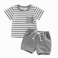 thumbnail image 1 of Toddler Boy Summer Clothes Short Sleeve T Shorts Set Infant Boy Stripe Casual Outfit Grey 0-6 Months, 1 of 4