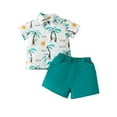 thumbnail image 1 of Toddler Boy Summer Clothes Toddler Boys Short Sleeve Cartoon Pineapple Prints Lapel Shirt and Shorts 2 Piece Gentleman Outfits Baby Boy Outfit Mint Green 6 Months-9 Months, 1 of 3