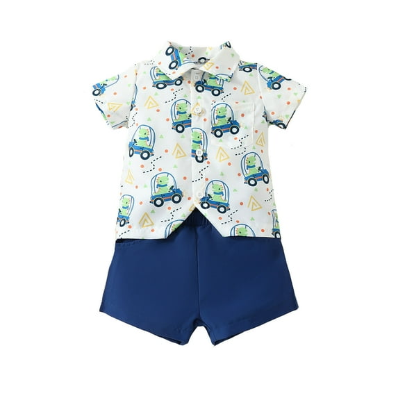 Toddler Boy Summer Clothes Toddler Boys Short Sleeve Cartoon Pineapple Prints Lapel Shirt and Shorts 2 Piece Gentleman Outfits Boy Outfits Blue 9 Months-12 Months