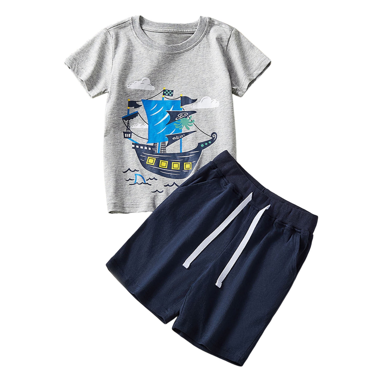 Toddler Boy Summer Clothes Toddler Kids Summer Fashion Prints Short Sleeve T Shirt Tops and Shorts Easy Mix and Match Boy Outfits Grey 2 Years-3 Years