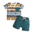 thumbnail image 1 of Toddler Boy Summer Clothes Toddler Summer Short Sleeve Cartoon Animal Prints T Shirt Tops and Shorts Outfits Bundle Deal Baby Outfits Blue 6 Months-12 Months, 1 of 6