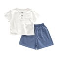 thumbnail image 1 of Toddler Boy Summer Outfit for 12-18 Months Toddler Boy Girls SummerLittle Hero Short Sleeve Letter T Shirt Top Elastic Shorts Set Casual 2Pcs Outfits Cartoon Print 2PCS Set Gift,A184-Blue, 1 of 4