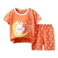 thumbnail image 1 of Toddler Boy Summer Outfit for 5-6 Years Toddler Boy Outfits Kid Summer Hawaiian Print T-Shirt + Elastic Waist Pockets Elastic Shorts Clothes Cartoon Print 2PCS Set 2PCS Set Set ,A55-Orange, 1 of 4