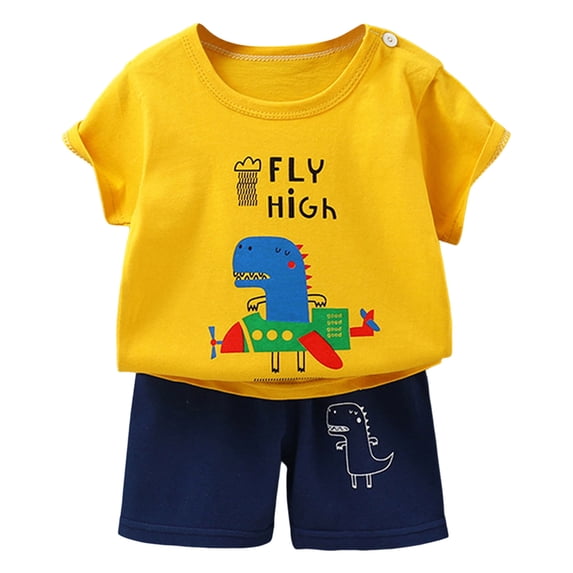 Toddler Boy Summer Outfit for 6-9 Months Toddler Boy Girls SummerCute Dinosaur Tank Tops+Elastic Shorts Outfits Lightweight Elastic Cotton Short Sets Short Sets,A97-Yellow