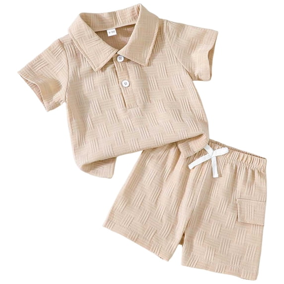Toddler Boy Summer Outfit for 9-12 Months Toddler Boys Girls Short Sets Cotton Summer Outfits Short Sleeve T-Shirt Tops and Elastic Shorts Sets 2Pcs Gift,A195-Khaki