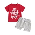 thumbnail image 1 of Toddler Boy Summer Outfit Letter Print Short Sleeve Round Neck T-Shirt with Solid Color Shorts 2 Pcs Set, 1 of 10