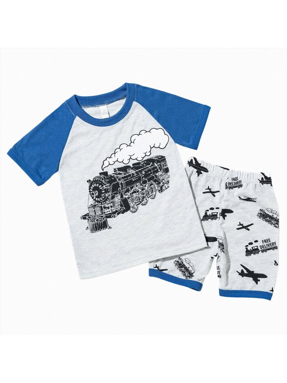 Toddler Boy Summer Outfit Train Printed Short Sleeve Shorts Clothes Casual Summer Kids Suit 2-8 T