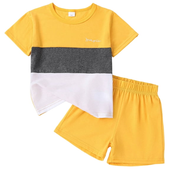 Toddler Boy Summer Outfit for 3-4 Years Toddler Boy Girls Summer Outfits Short Sleeve T-Shirt + Short Pants 2PCS Set Casual Clothes,A173-Yellow