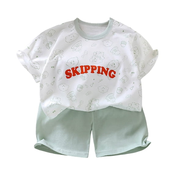 Toddler Boy Summer Outfit for 5-6 Years Toddler Boy Girls Summer Outfits Short Sleeve T-Shirt + Short Pants 2PCS Set Casual Clothes Set,A61-White