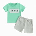 thumbnail image 1 of Toddler Boy Summer Outfits Baby Boy Embroidery Print Short Sleeves T-Shirt Plaid Shorts Set Boy Clothes Set, 1 of 6
