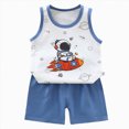 thumbnail image 1 of Toddler Boy Summer Outfits Baby Boys Cloting Set Cartoon Outfit Chef Dog Print Sleeveless Top Striped Shorts Kids Casual Summer Set, 1 of 7