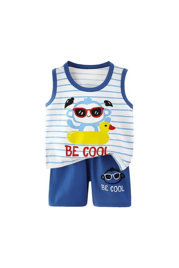 Toddler Boy Summer Outfits Boys Spring Clothes Boys 2 Piece Summer Outfit - Dinosaur Tank Top & Lightweight Cotton Shorts Set