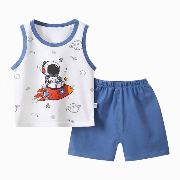 Toddler Boy Summer Outfits Cartoon Print Short Sleeve T-Shirt Elastic Shorts 2 Vacation Clothes Set Kaprioy Toddler Boy Summer Outfits