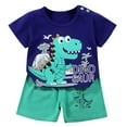 thumbnail image 1 of Toddler Boy Summer Outfits Pants Sets Crew Neck Cartoon Printed Shirt Top Pants Short Sleeve Casual Loose Children's Set,Green,4-5 Years, 1 of 3