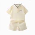 thumbnail image 1 of Toddler Boy Summer Short Sets Outfits Cotton Crewneck Short Sleeve Playwear Sets 6-12 Months 12-24 Months 2t 3t 4t 5t 6t 7t Children,Breathable(Beige,2-3 Years), 1 of 3