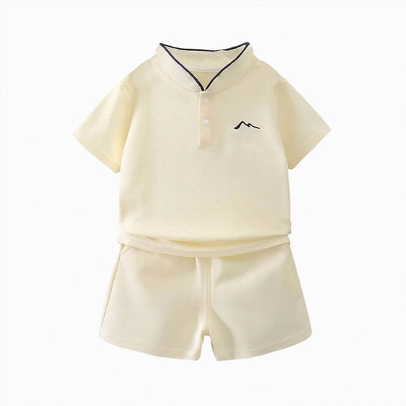 Toddler Boy Summer Short Sets Outfits Cotton Crewneck Short Sleeve Playwear Sets 6-12 Months 12-24 Months 2t 3t 4t 5t 6t 7t Children,Breathable(Beige,2-3 Years)