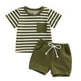 thumbnail image 1 of Toddler Boy Summer Shorts Clothing Set 6 12 18 24 Months 2T 3T 4T Tractor Embroidery Short Sleeve T-shirt Plaid Shorts 2 Pcs Summer Outfit Gibobby(2-3 Years,Green), 1 of 4