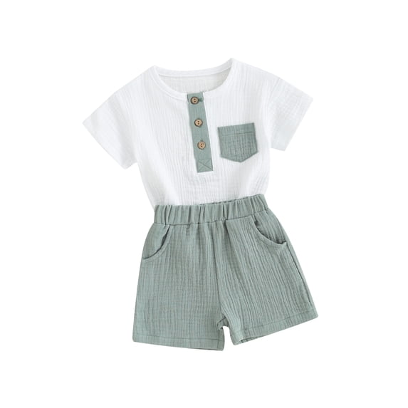 Toddler Boy Summer Shorts Set Short Sleeve Round Neck Pocket Button T-Shirt with Shorts Outfit