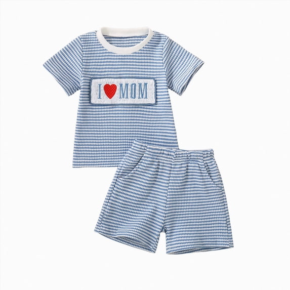 Toddler Boy Summer Shorts Set2 Piece Baby Summer Clothes Short Sleeve Embroidery T Shirt Shorts Set For Mother's Day