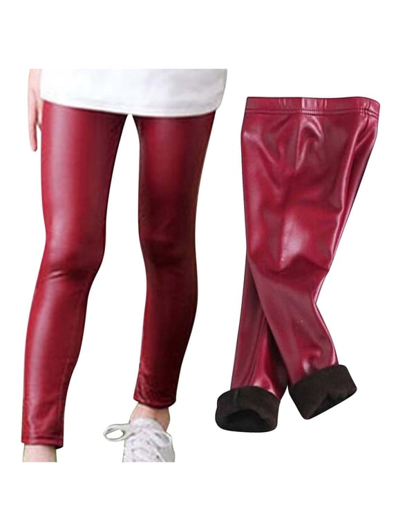 Toddler Boy Sweatpants Kids Faux Leather Leggings Boys Girls Stretch Winter Warm Fleece Lined Legging Tights Casual Pants 3-4Y