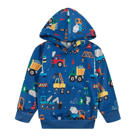 Toddler Boy Sweatshirt Kids Truck Pullover Hoodie Fall Winter Clothes Blue Long Sleeve Shirt Outerwear 2T 252