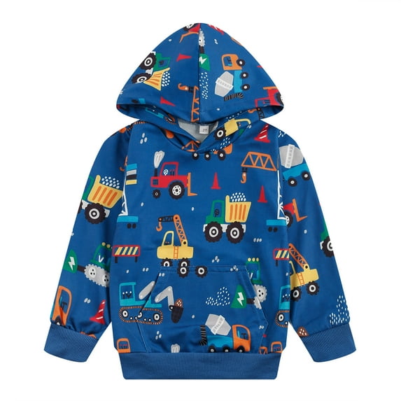 Toddler Boy Sweatshirt Kids Truck Pullover Hoodie Fall Winter Clothes Blue Long Sleeve Shirt Outerwear 3T 252
