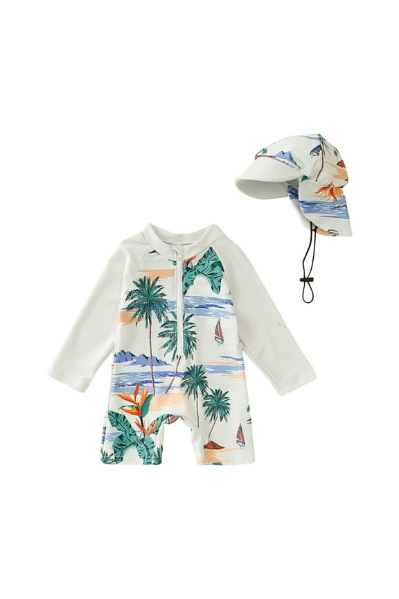 Toddler Boy Swimsuit Blue Baby Boy Swimsuit One Piece Long Sleeve Rash Guard Zipper Swimwear Toddler Shark Bathing Suit Infant Beach Outfits