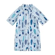 Toddler Boy Swimsuit Playsuits Baby Swimwear Surfboard Trees Print Short Sleeve Sun Protection Rash Guard Infant Bathing Suit