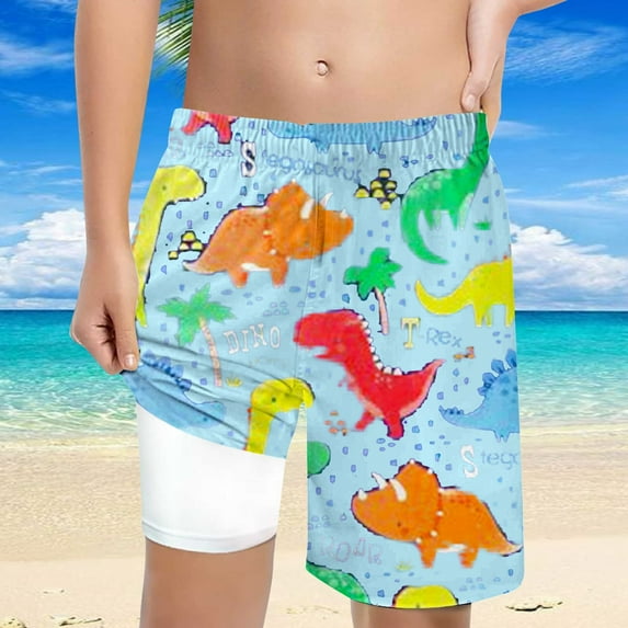 Toddler Boy Swimsuit Teen Boys Printed Drawstring Swim Trunks Boys Bathing Suit Light Blue 8 Years